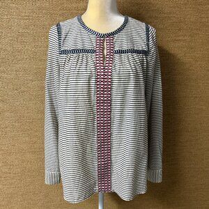 J.Crew Top Womens Small Cream Blue Stripe Embroidered